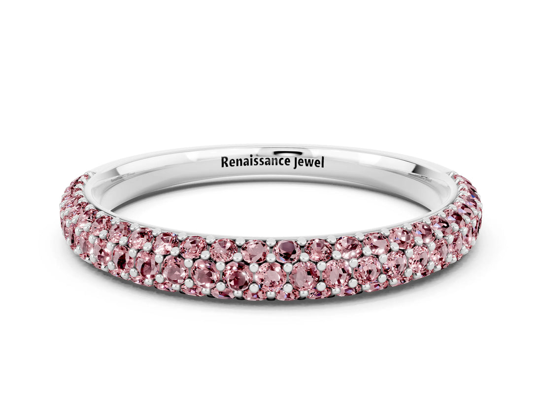 White gold Round Morganite Pavé Eternity Band with Shared Prong Setting_6