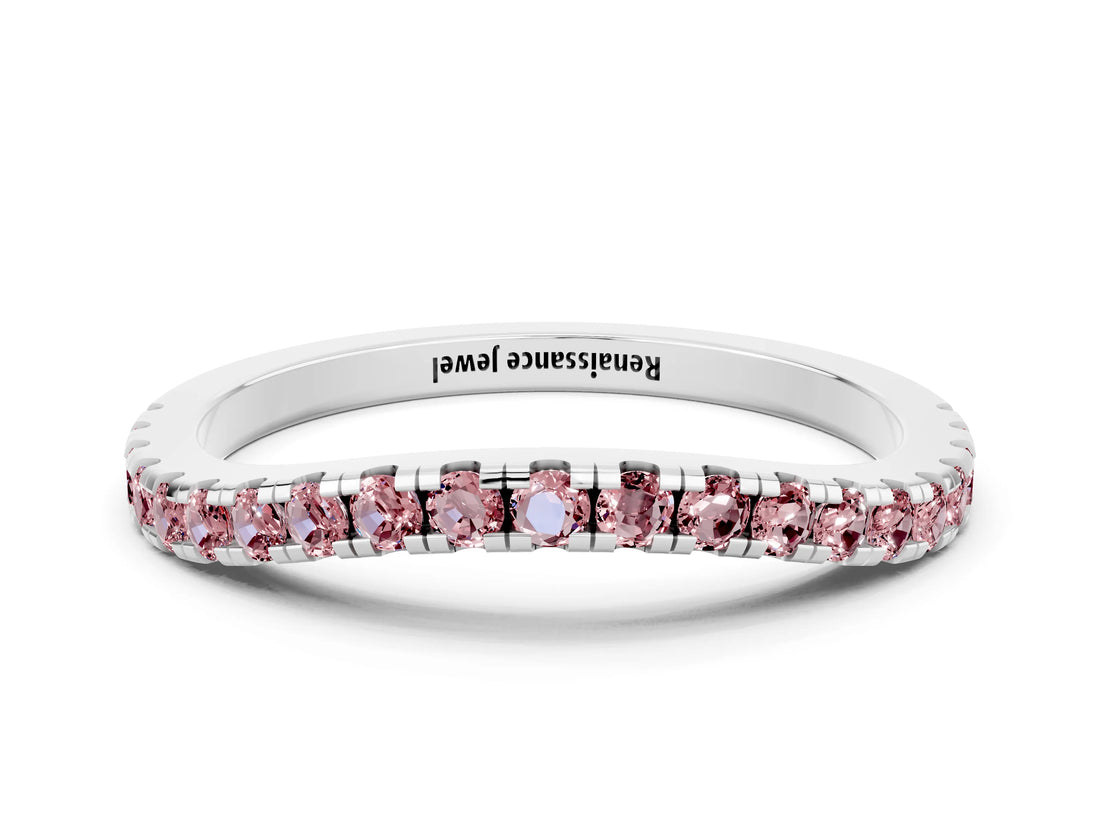 White gold Round Morganite Pavé Half Eternity Band with Shared Prong Setting_6