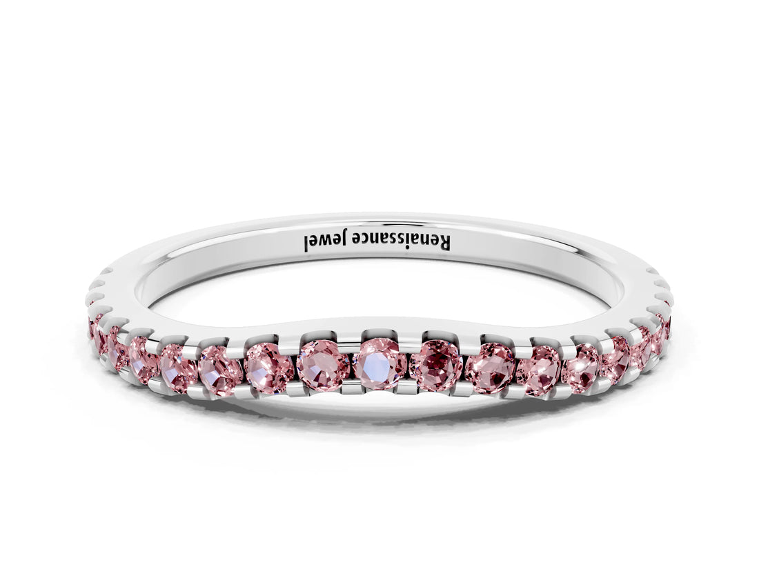 White gold Round Morganite Pavé Set Curved Wedding Band_10