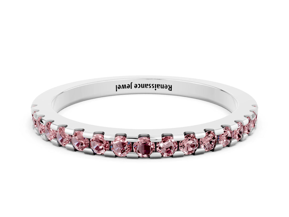 White gold Round Morganite Pavé Set Eternity Band with Micro Prong Setting_6
