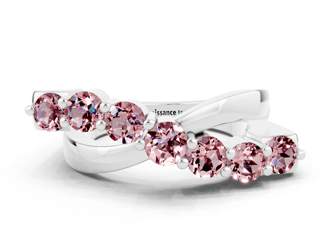 White gold Round Morganite Prong-Set Crossover Band_6
