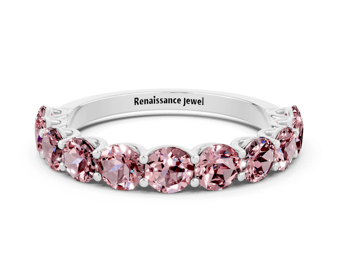 White gold Round Morganite Shared Prong Eternity Band_6