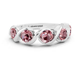 White gold Round Morganite Wave Band with Channel Setting and Shared Prongs_6
