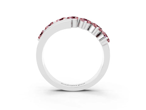 White gold Round Morganite Wave Band with Channel and Shared Prong Setting_21