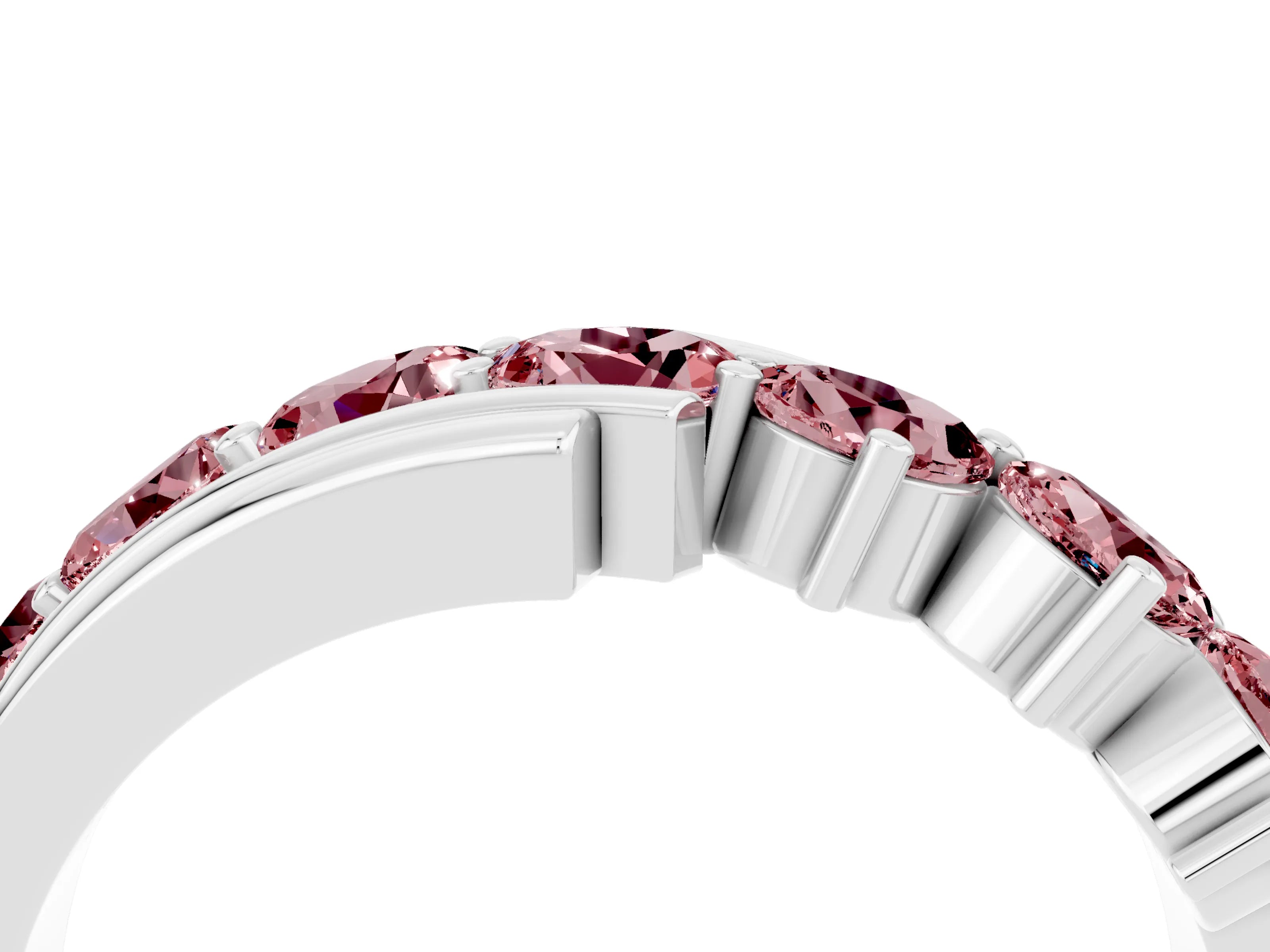 White gold Round Morganite Wave Band with Channel and Shared Prong Setting_22