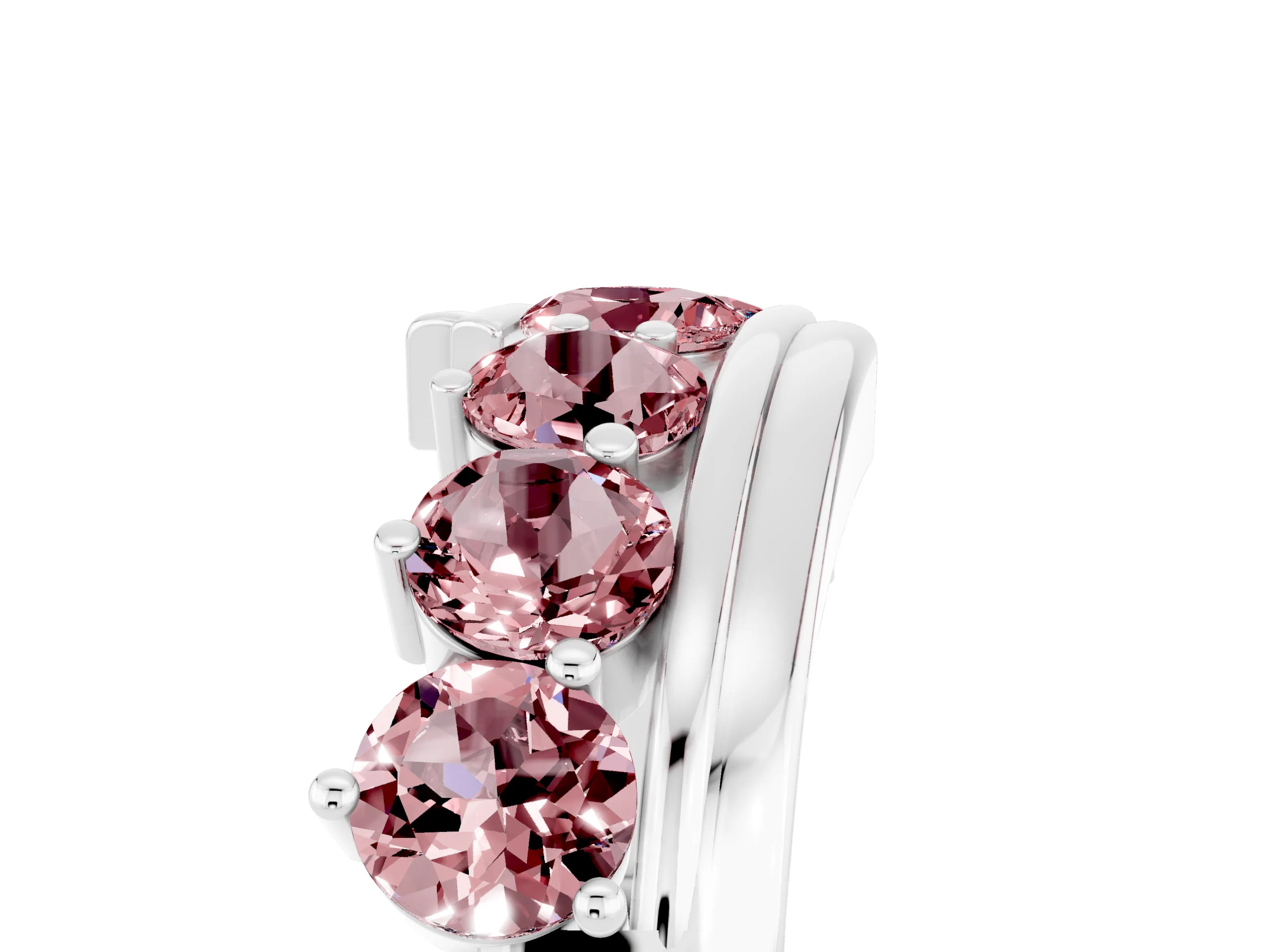 White gold Round Morganite Wave Band with Channel and Shared Prong Setting_23