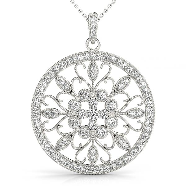 White gold Round Pavé Diamond Filigree Pendant