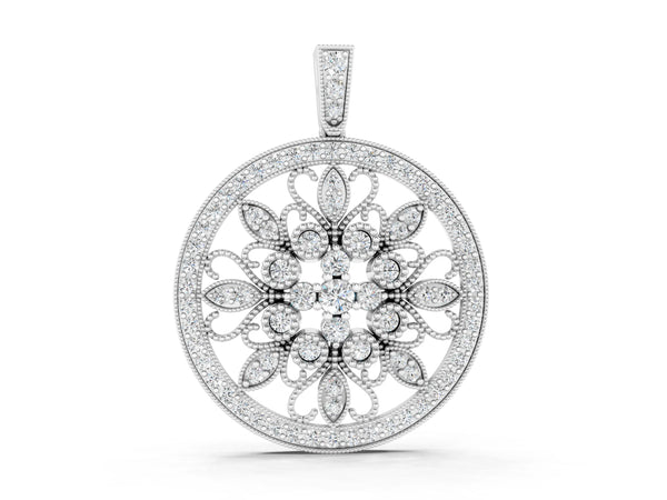 Silver Round Pavé Diamond Filigree Pendant