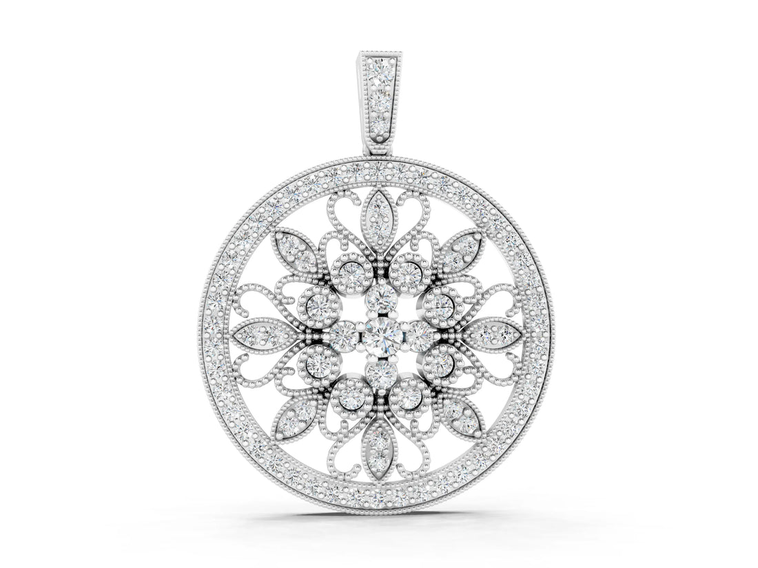 White gold Round Pavé Diamond Filigree Pendant_4