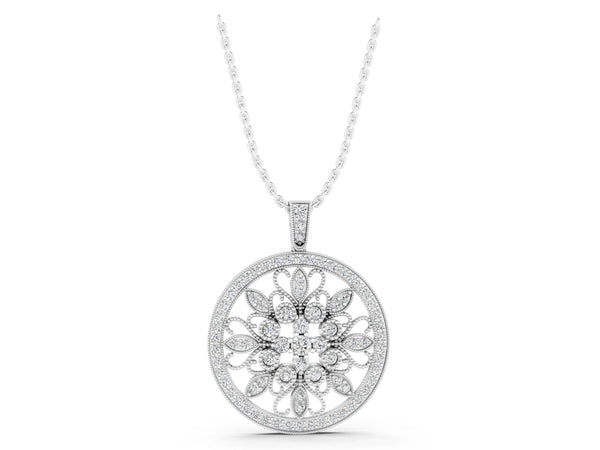 White gold Round Pavé Diamond Filigree Pendant