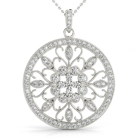 White gold Round Pavé Diamond Filigree Pendant