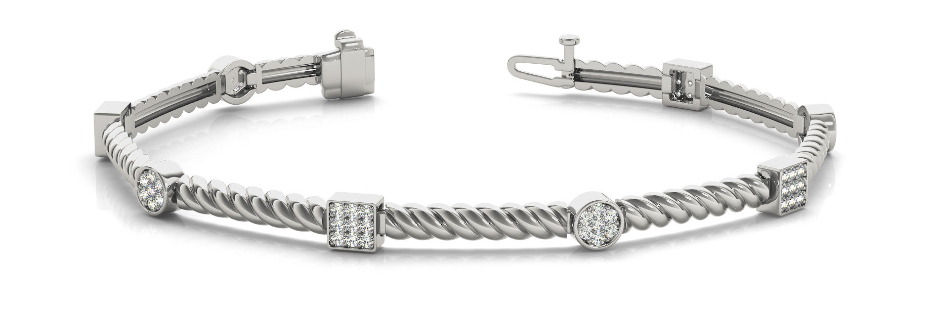 White gold Round Pavé Diamond Twist Bracelet with Box Clasp
