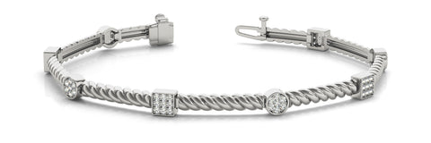 White gold Round Pavé Diamond Twist Bracelet with Box Clasp