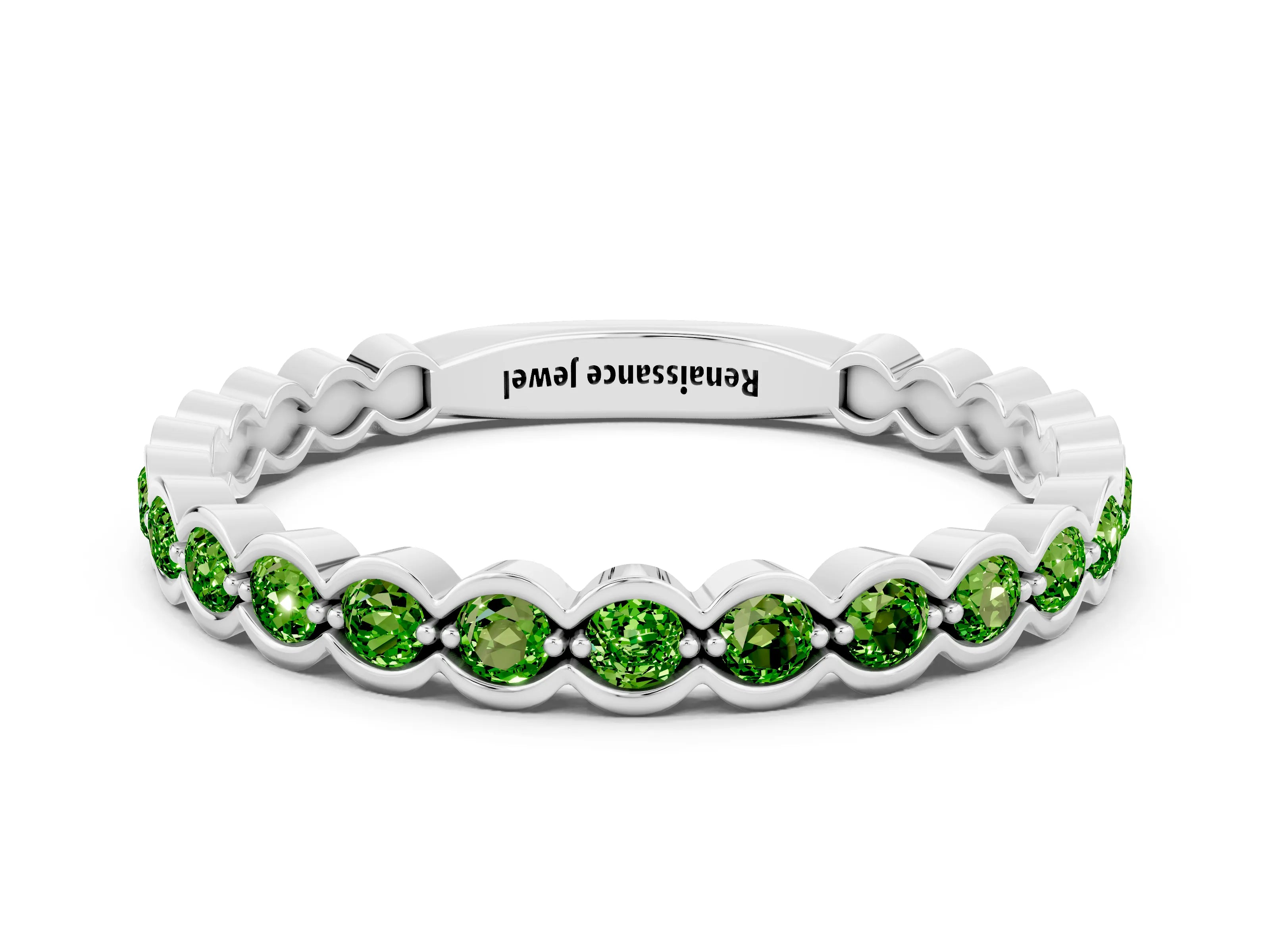 White gold Round Peridot Bezel Set Eternity Band_6