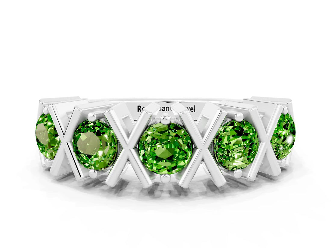 White gold Round Peridot Channel Set Band with X-Prong Detail_6
