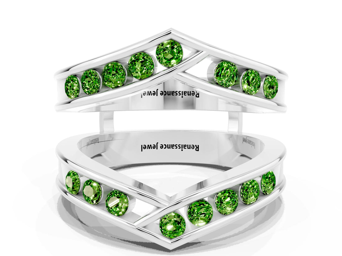 White gold Round Peridot Channel-Set Chevron Band_6