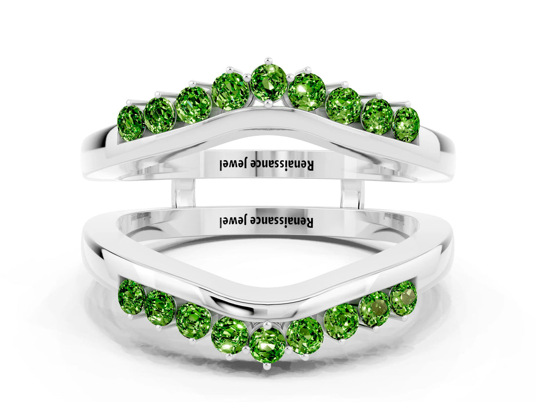 White gold Round Peridot Chevron Contour Band with Prong Setting_6