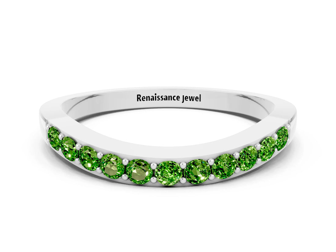 White gold Round Peridot Curved Wedding Band with Channel Setting_6