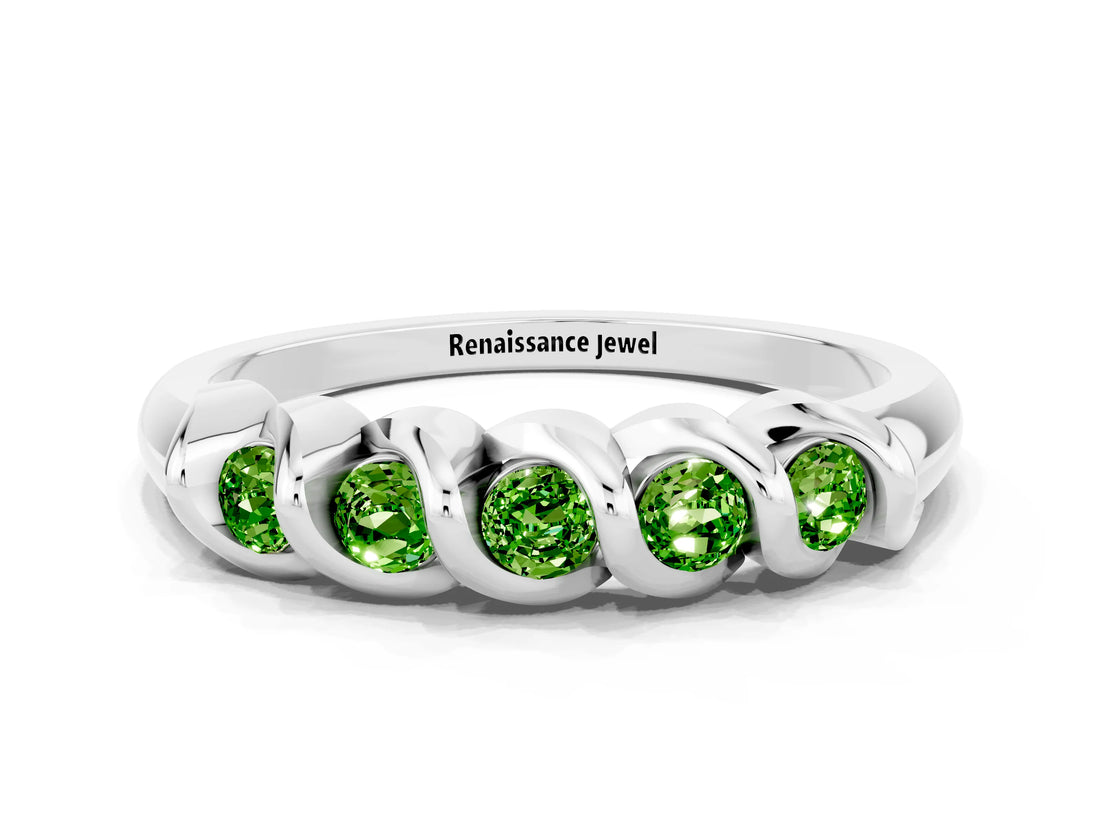 White gold Round Peridot Eternity Band with Twist Prong Setting_12