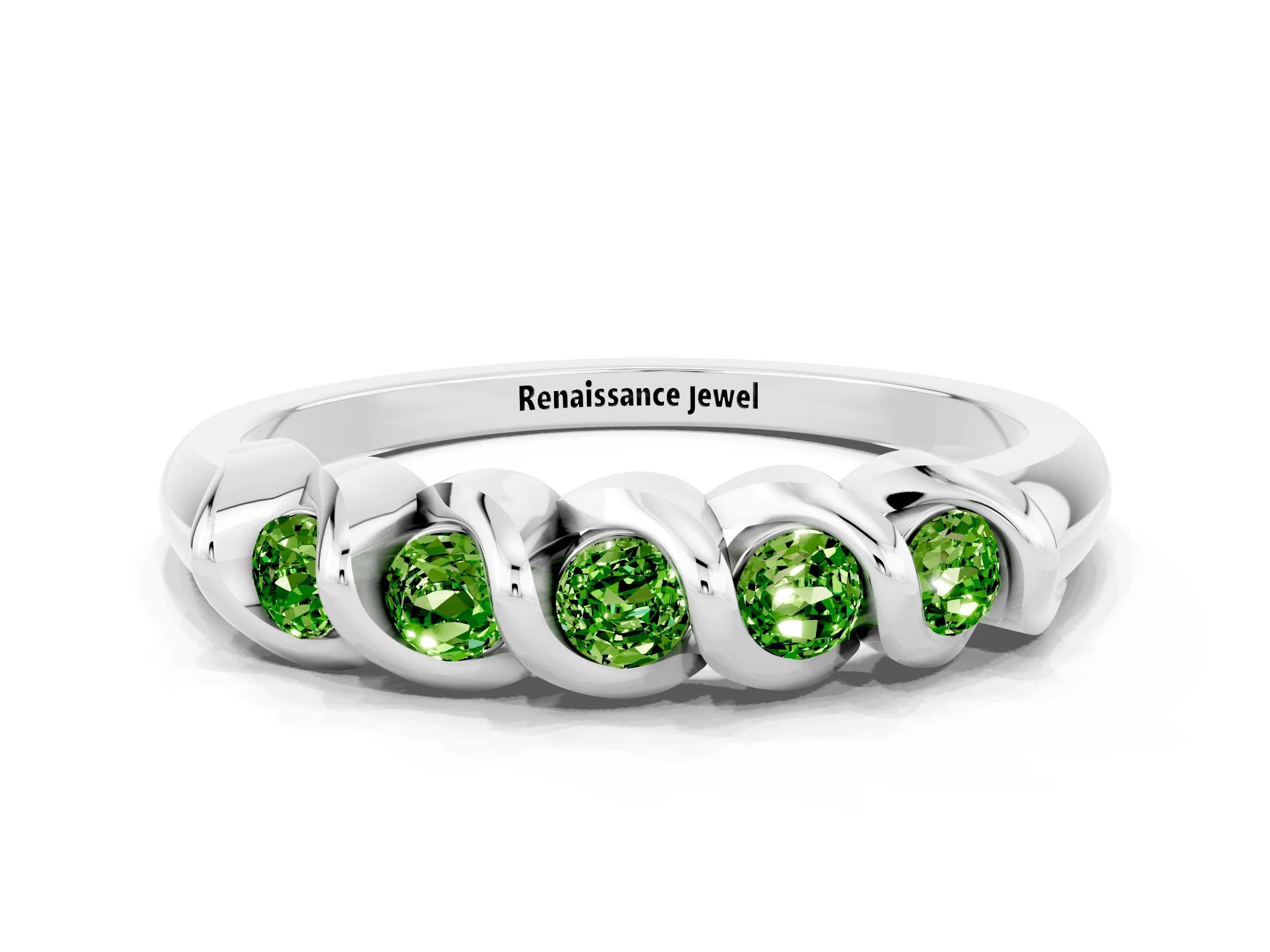 White gold Round Peridot Eternity Band with Twist Prong Setting_19