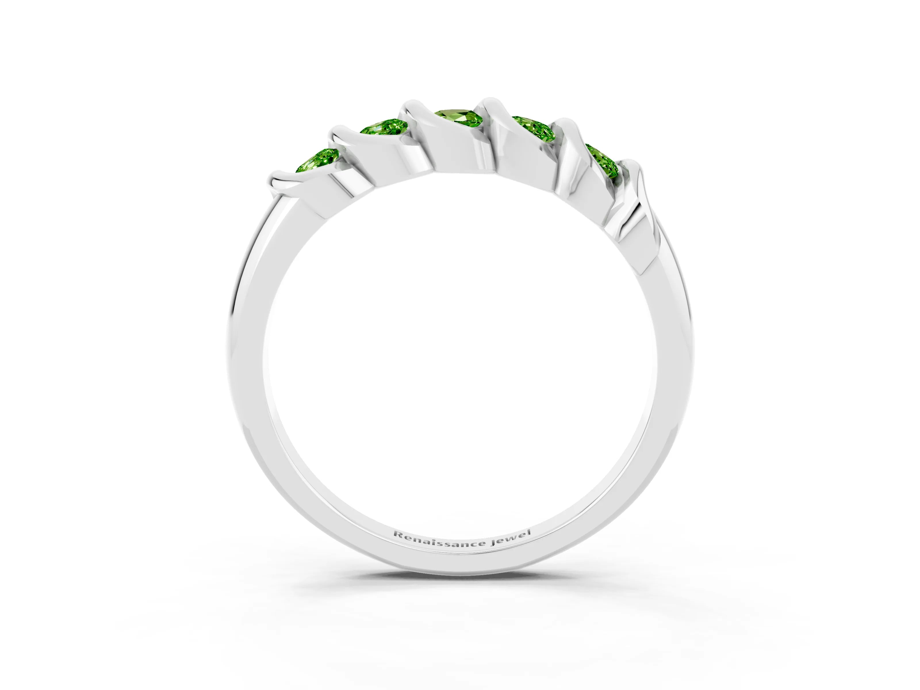 White gold Round Peridot Eternity Band with Twist Prong Setting_22