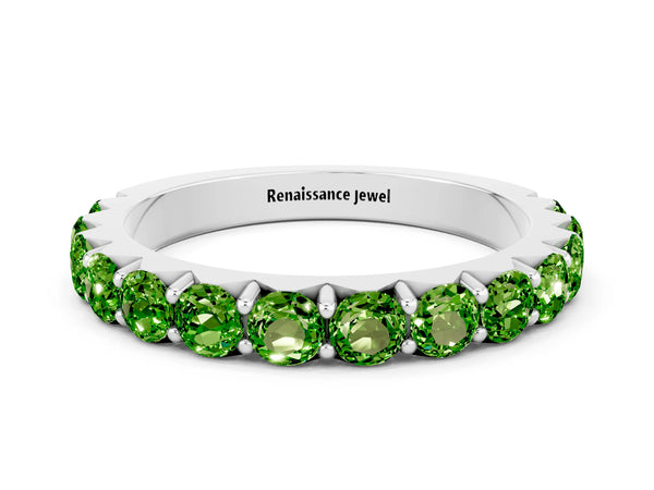 Platinum Round Peridot Half Eternity Band with Claw Prong Setting