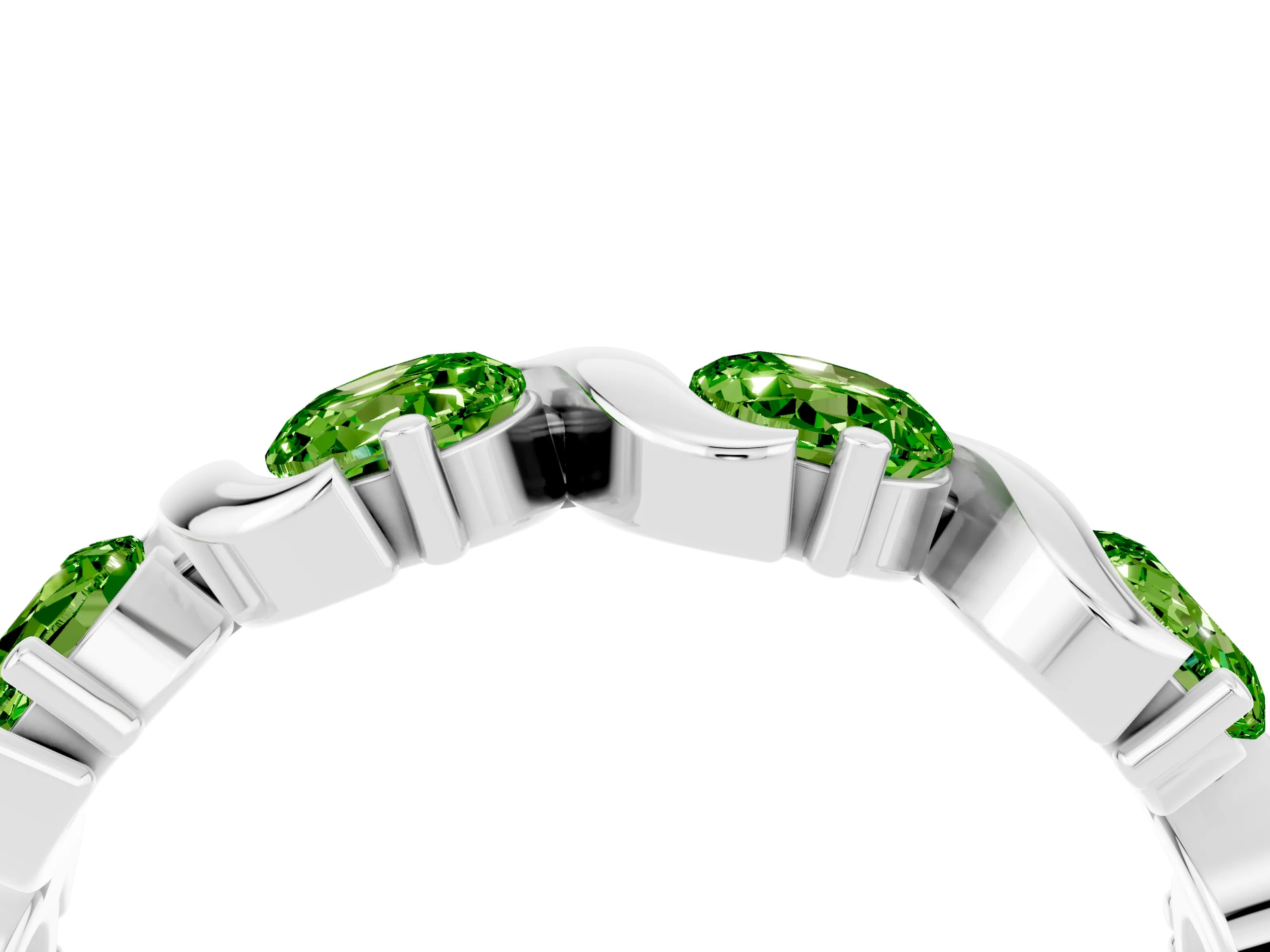 White gold Round Peridot Half Eternity Band with Wave Prong Setting_10