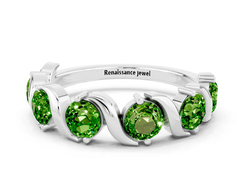 White gold Round Peridot Half Eternity Band with Wave Prong Setting_6