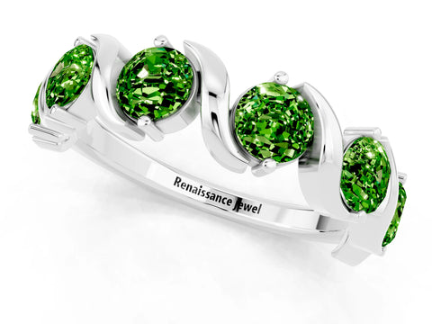 White gold Round Peridot Half Eternity Band with Wave Prong Setting_7