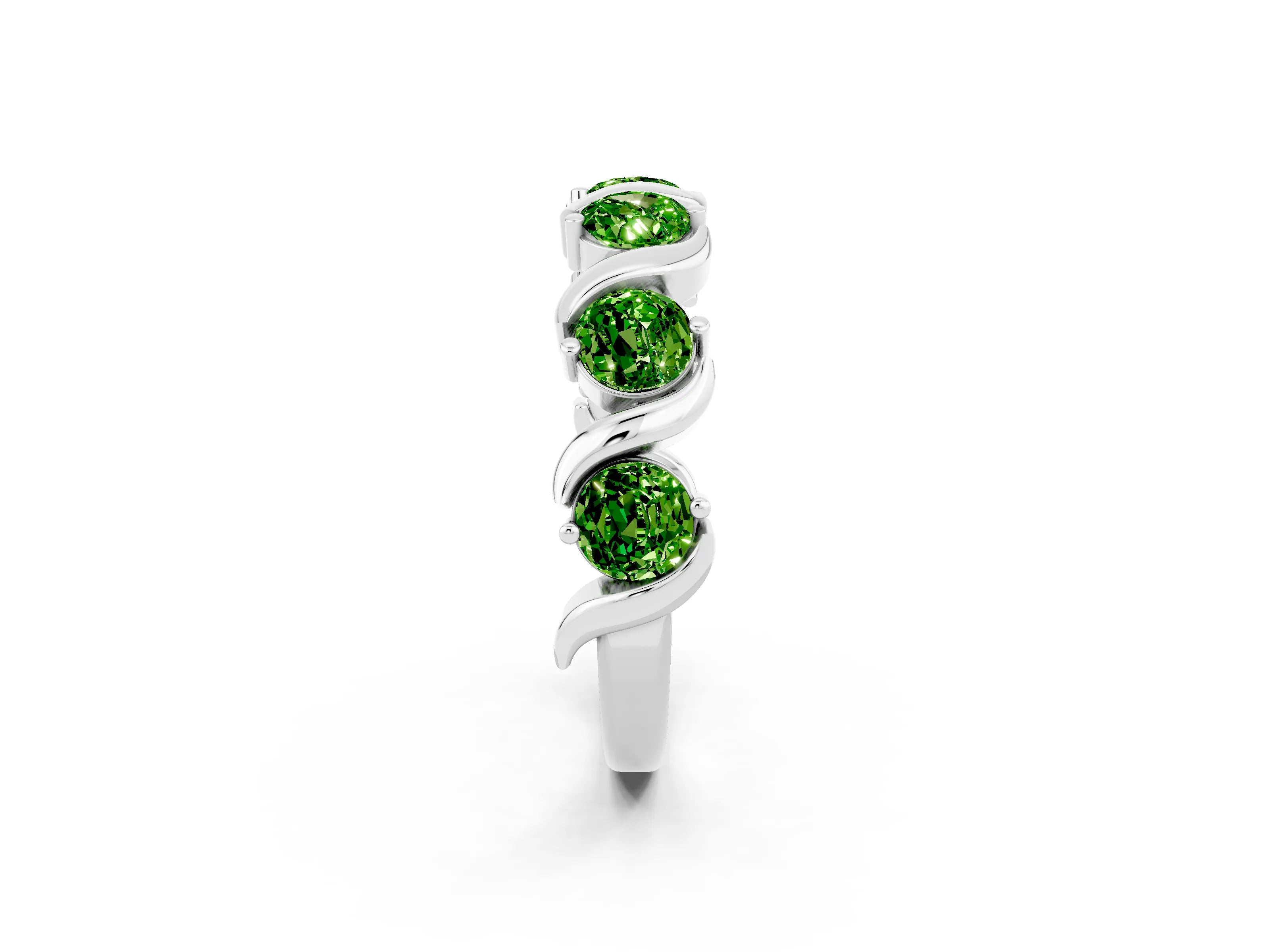 White gold Round Peridot Half Eternity Band with Wave Prong Setting_8