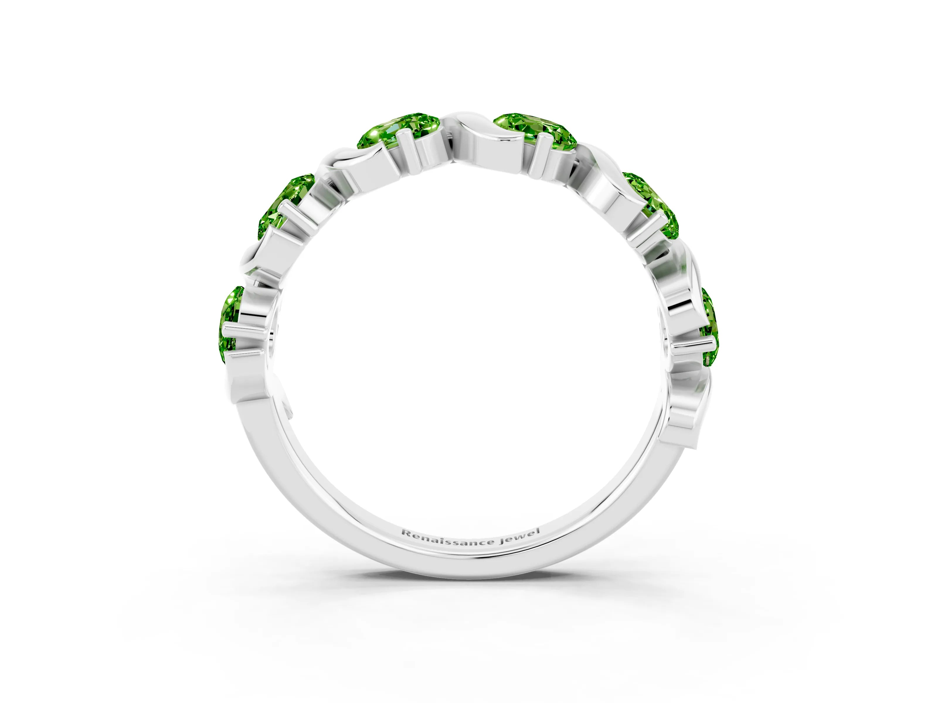 White gold Round Peridot Half Eternity Band with Wave Prong Setting_9