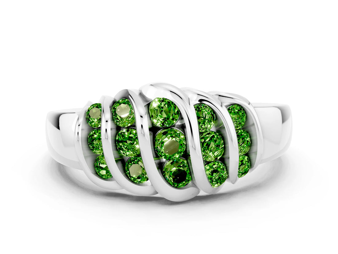 White gold Round Peridot Multi-Row Crossover Band_6