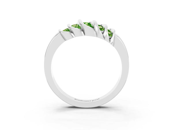 Silver Round Peridot Multi-Row Crossover Band