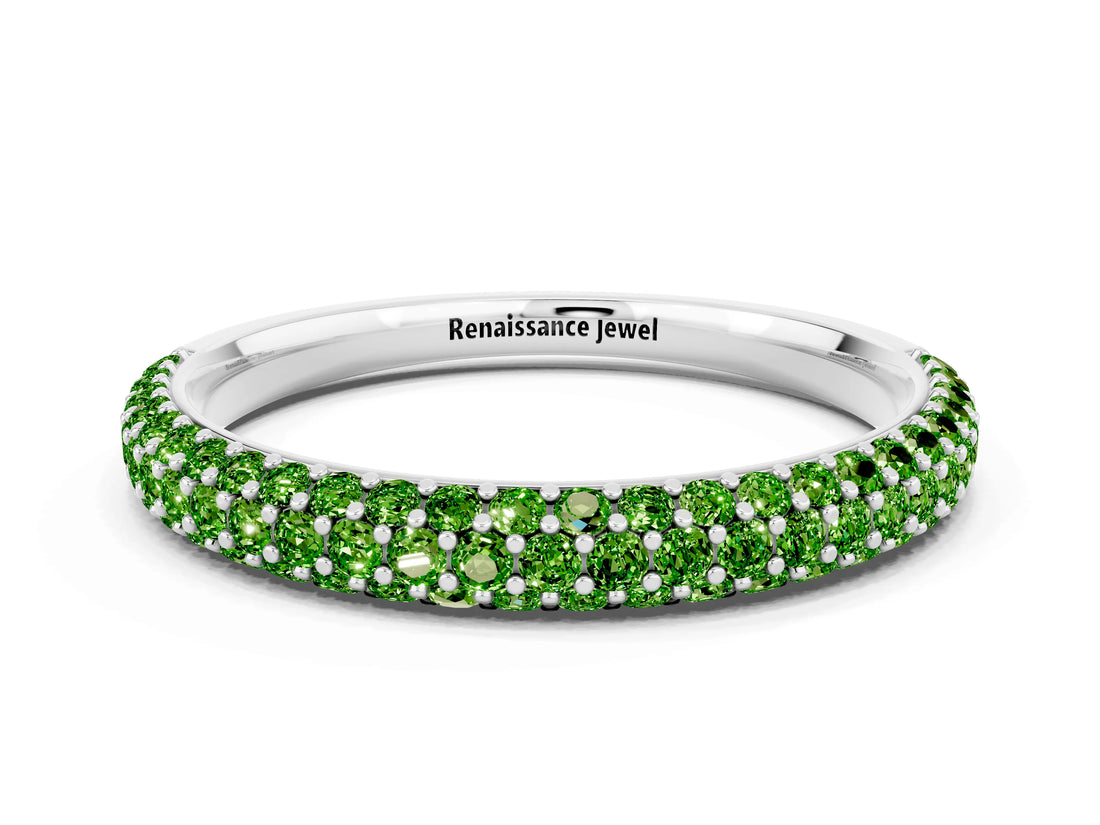 White gold Round Peridot Pavé Eternity Band with Shared Prong Setting_6