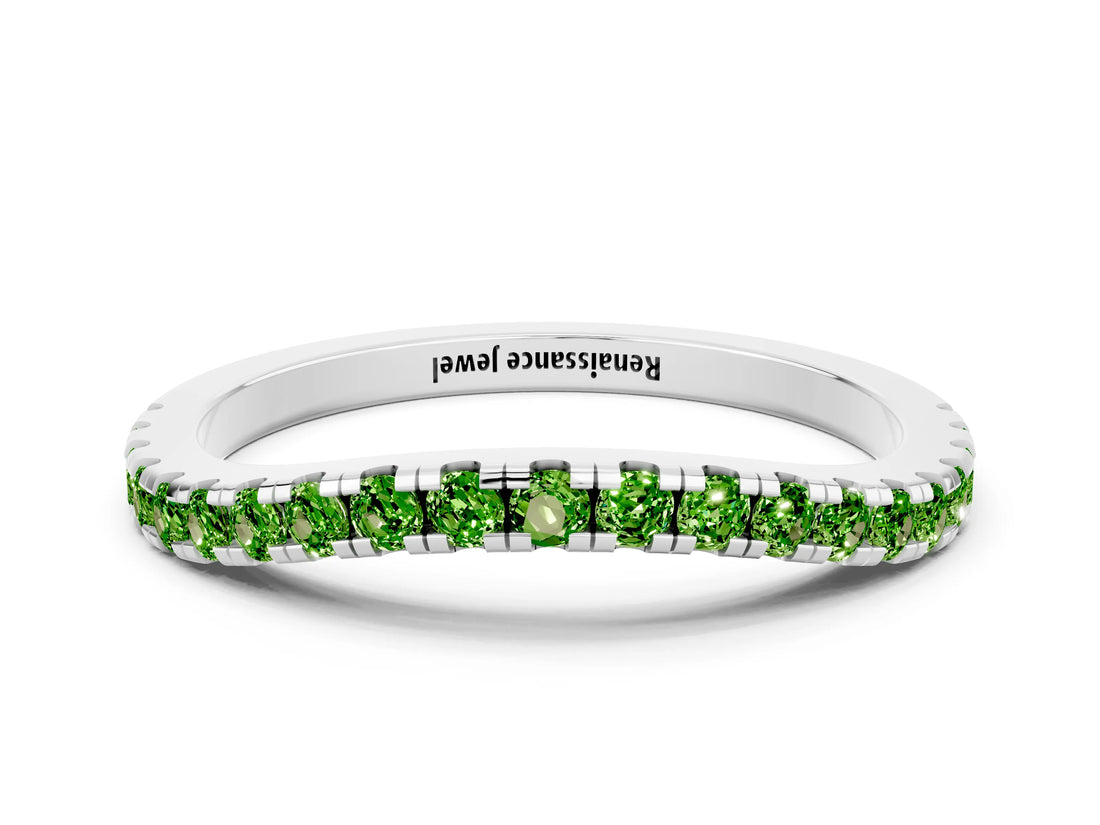 White gold Round Peridot Pavé Half Eternity Band with Shared Prong Setting_6