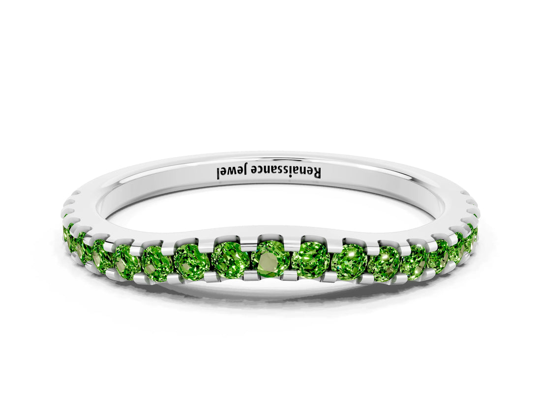 White gold Round Peridot Pavé Set Curved Wedding Band_10