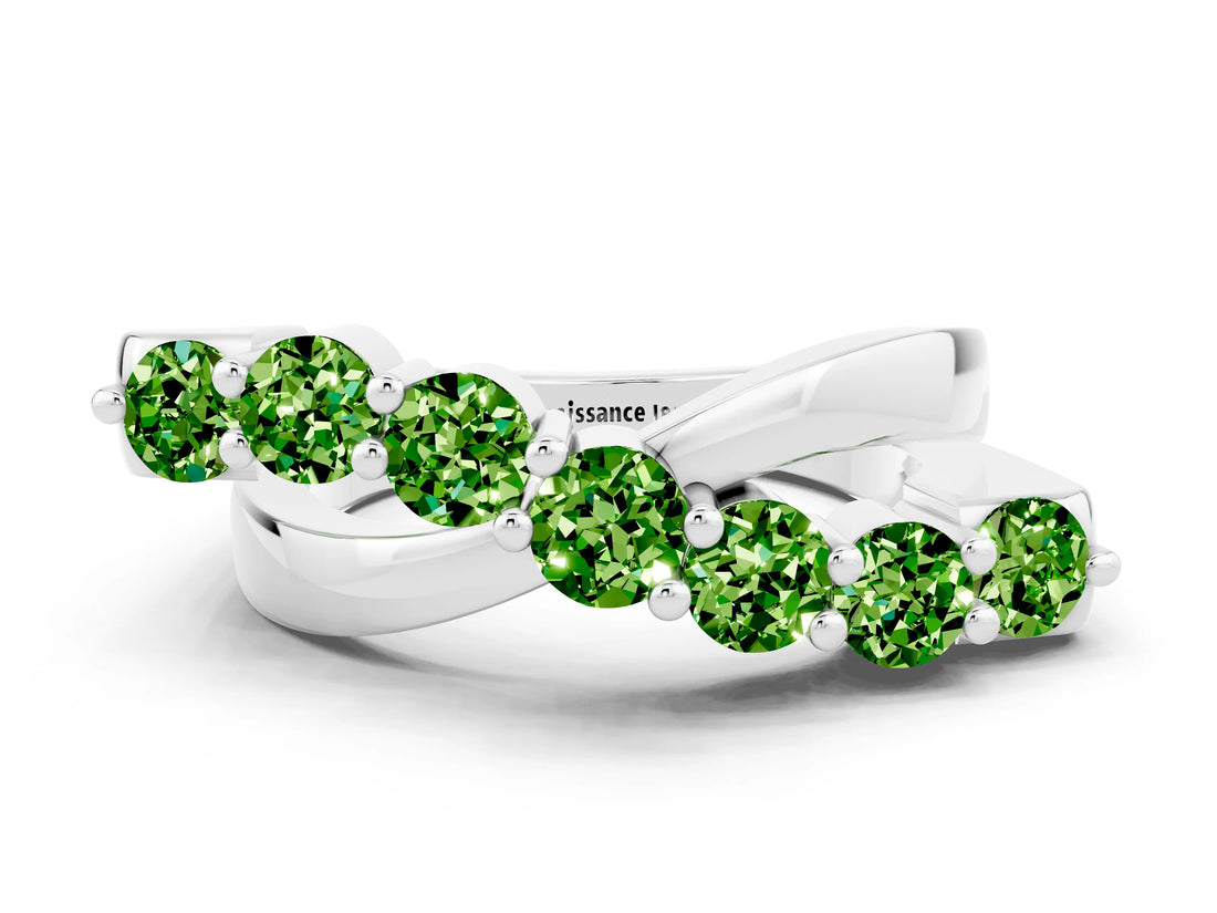 White gold Round Peridot Prong-Set Crossover Band_6