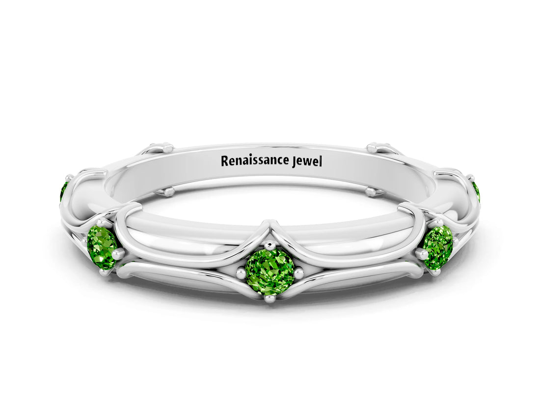 White gold Round Peridot Prong Set Milgrain Eternity Band_18
