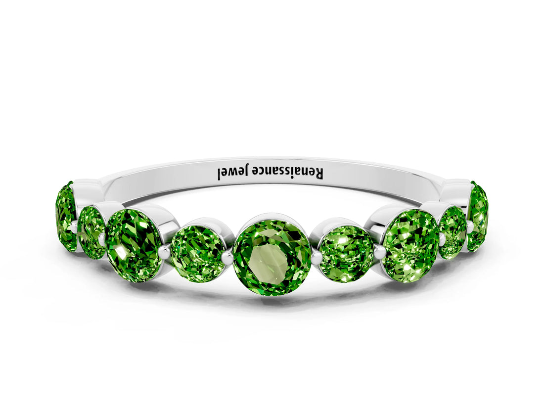 White gold Round Peridot Scalloped Prong Set Eternity Band_18