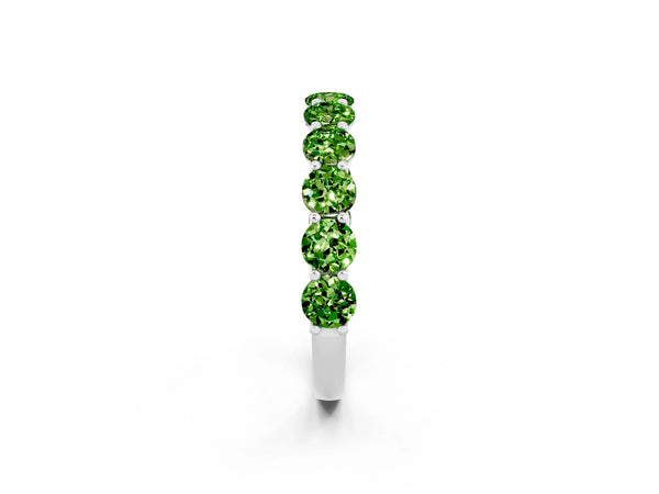 White Gold Round Peridot Half Eternity Band with Open U Shared Prongs