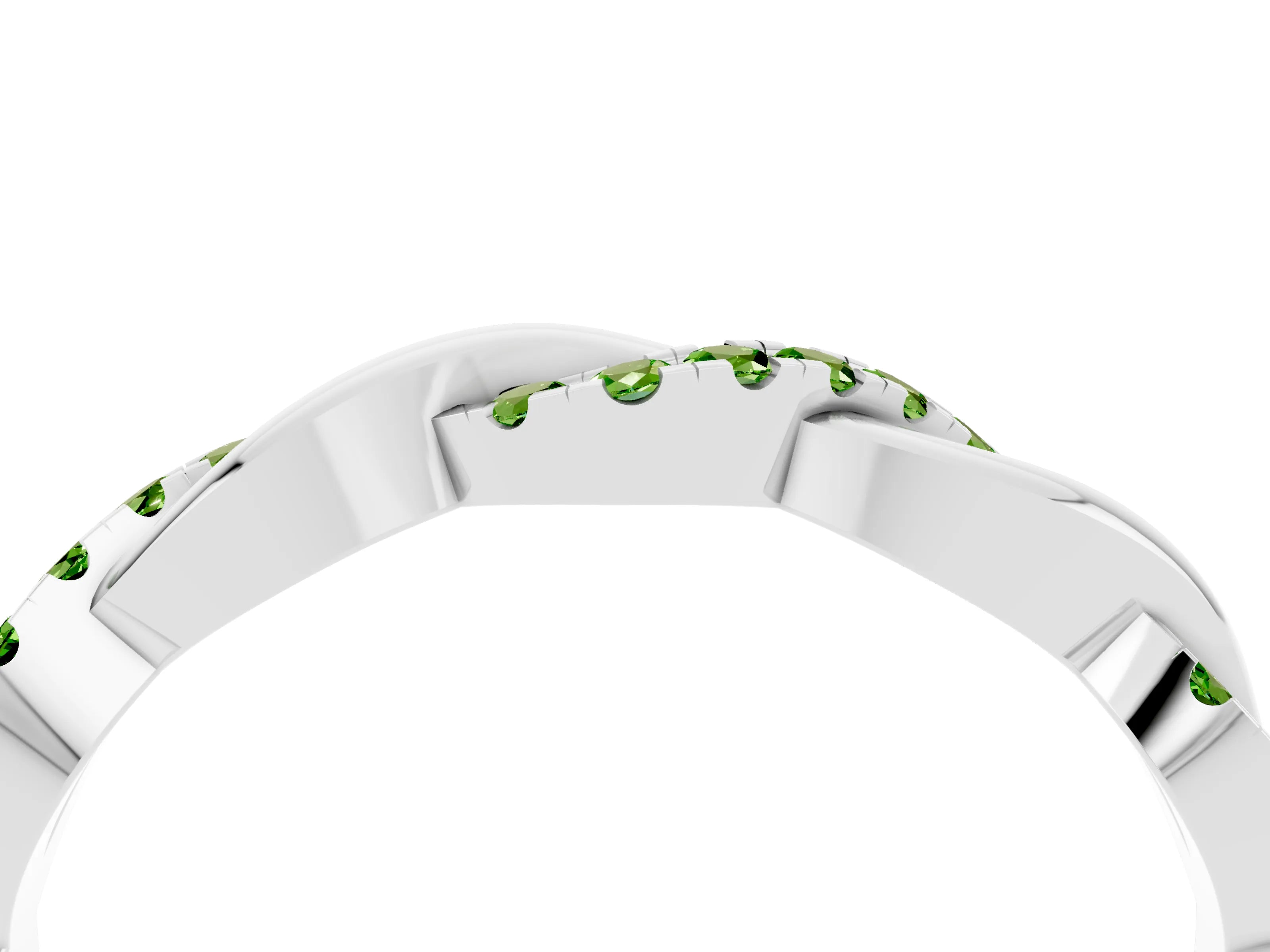 White gold Round Peridot Twist Eternity Band with Pavé Setting_10