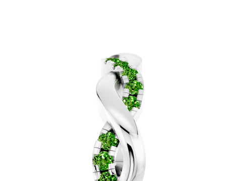 White gold Round Peridot Twist Eternity Band with Pavé Setting_11