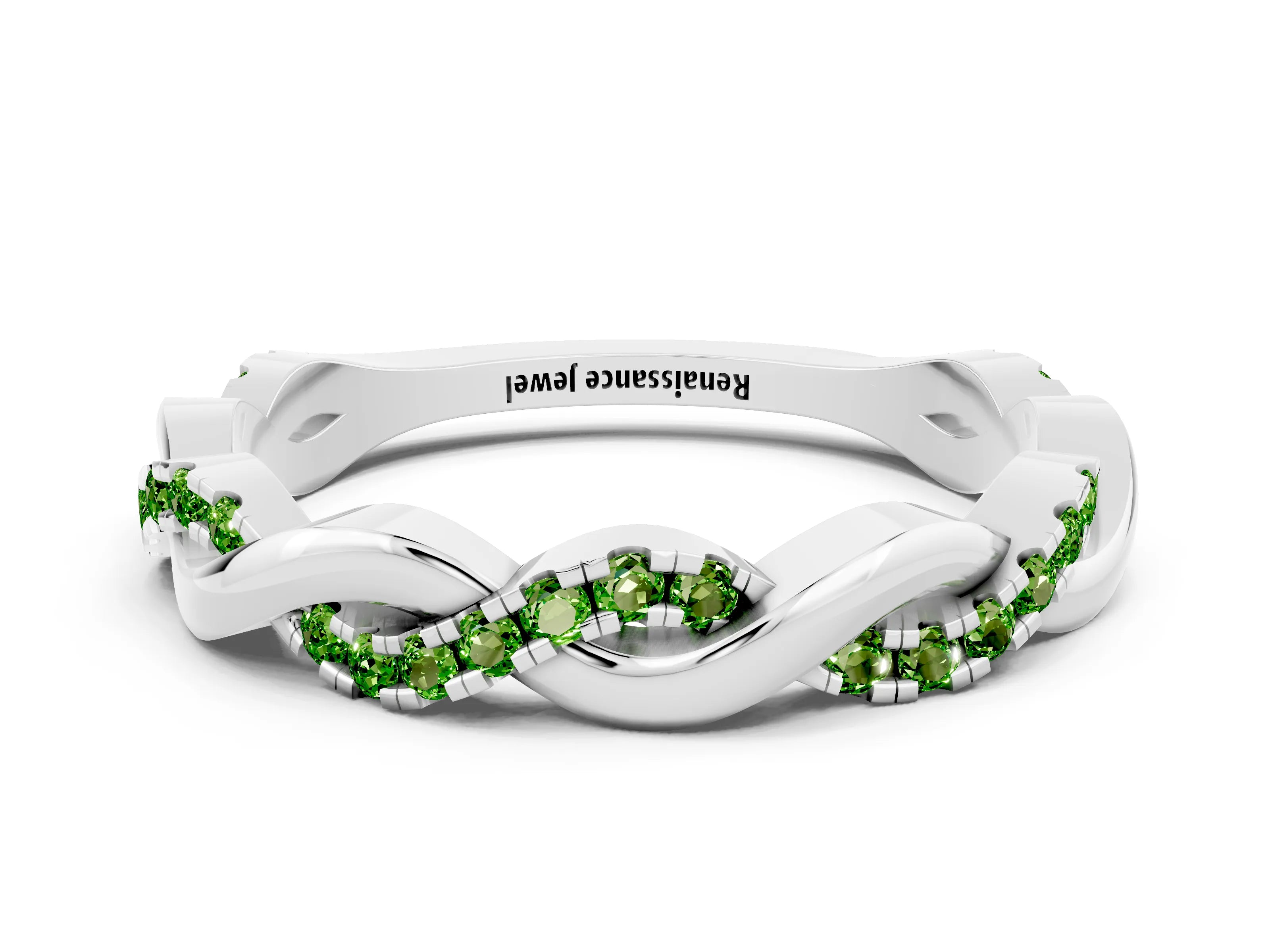 White gold Round Peridot Twist Eternity Band with Pavé Setting_6