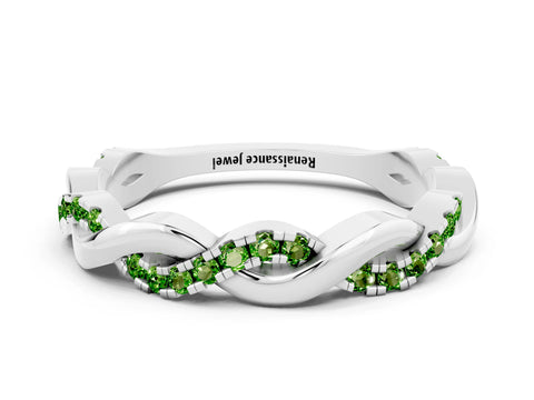 White gold Round Peridot Twist Eternity Band with Pavé Setting_6