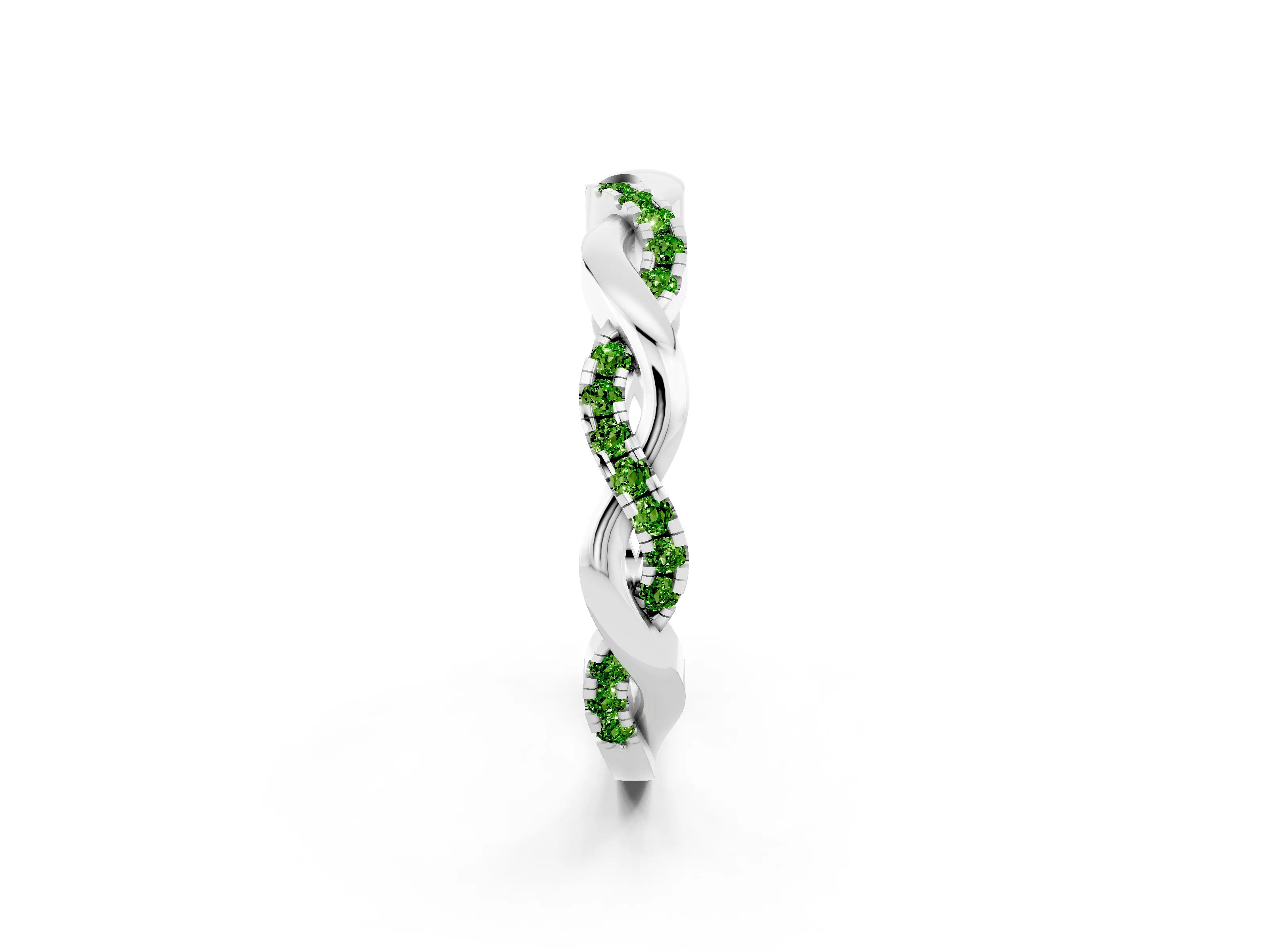 White gold Round Peridot Twist Eternity Band with Pavé Setting_8