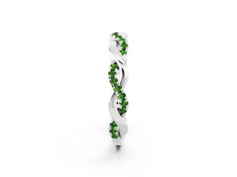 White gold Round Peridot Twist Eternity Band with Pavé Setting_8