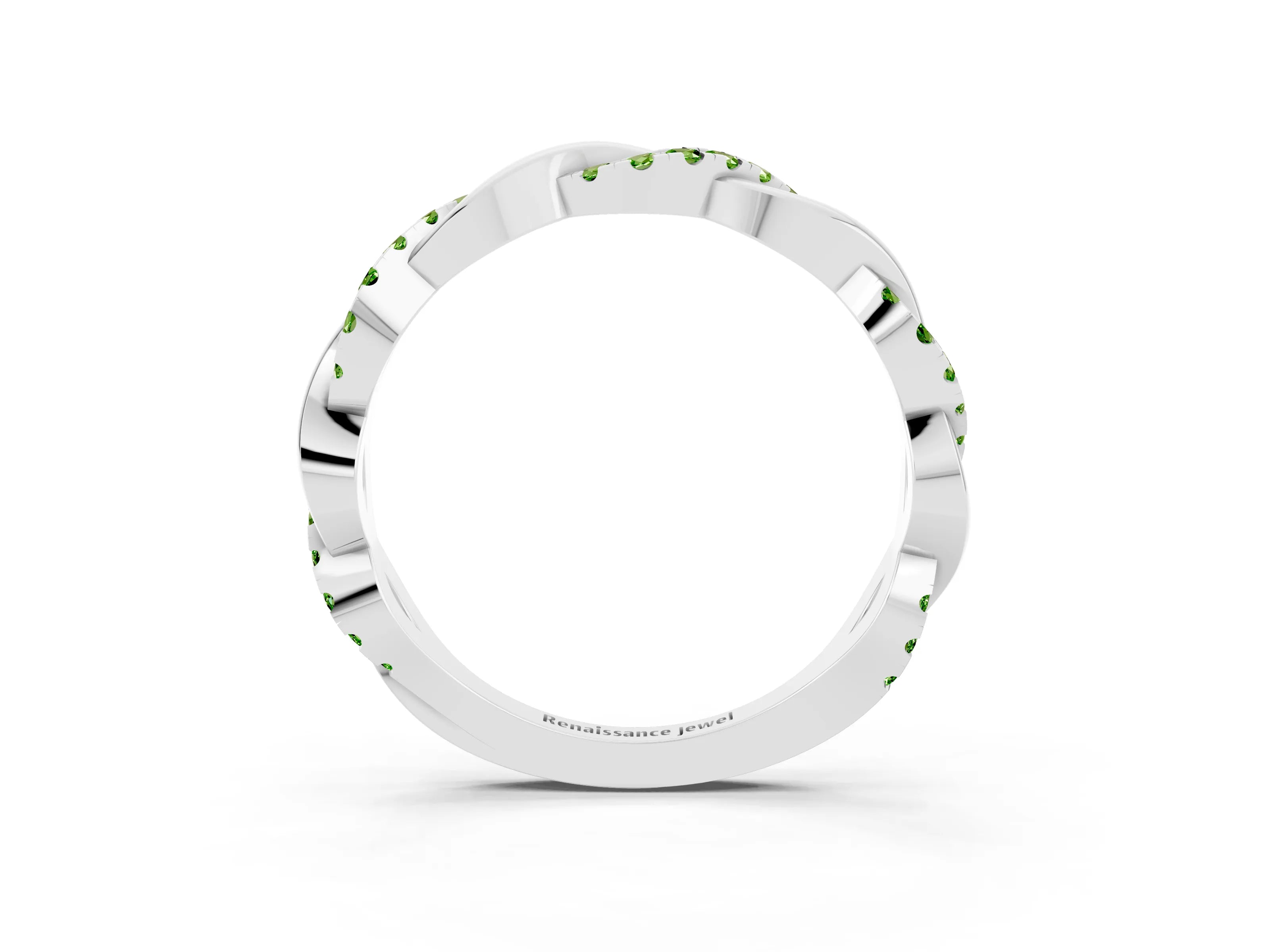 White gold Round Peridot Twist Eternity Band with Pavé Setting_9