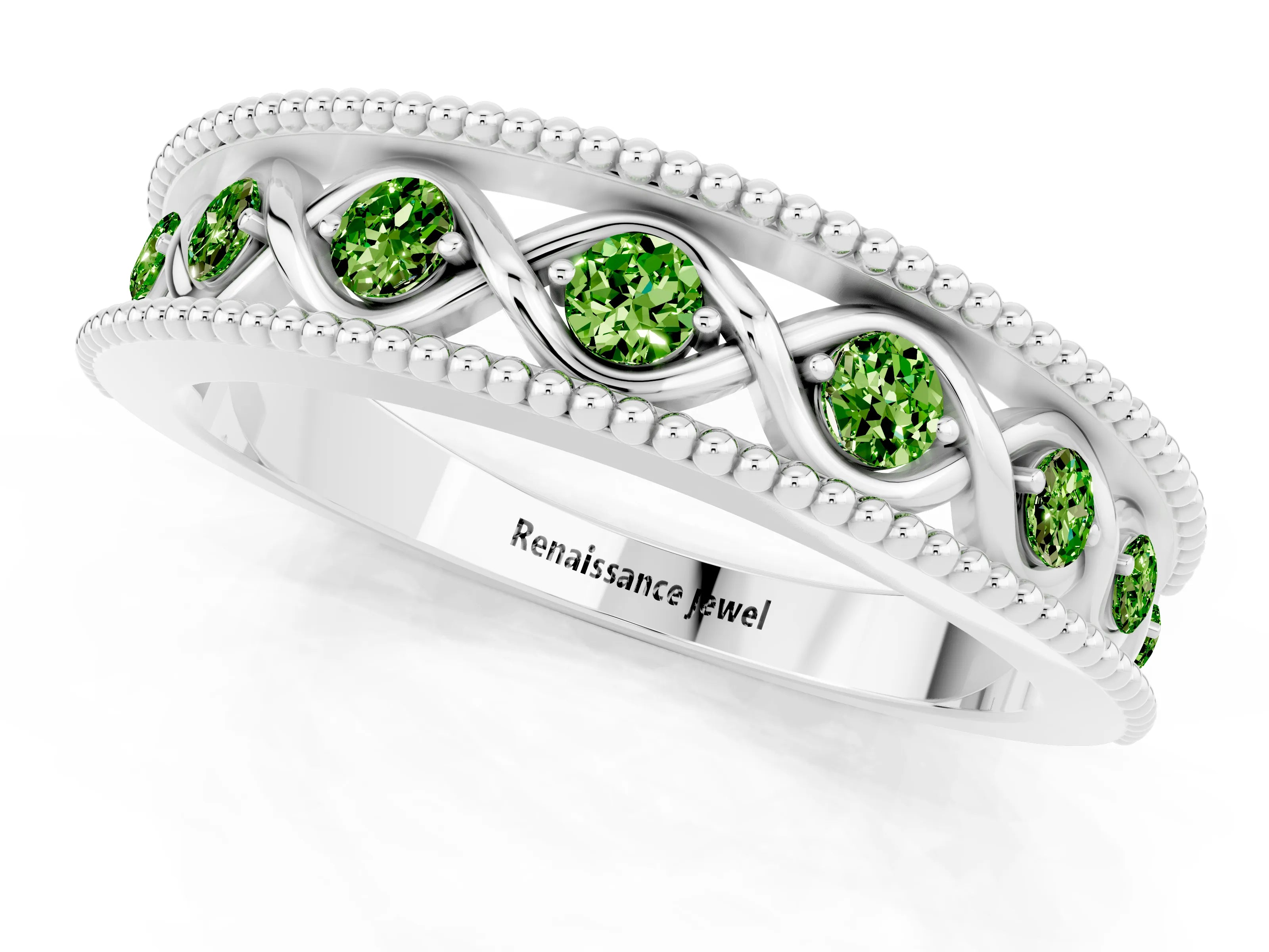 White gold Round Peridot Twist Milgrain Band with Bezel Setting_1