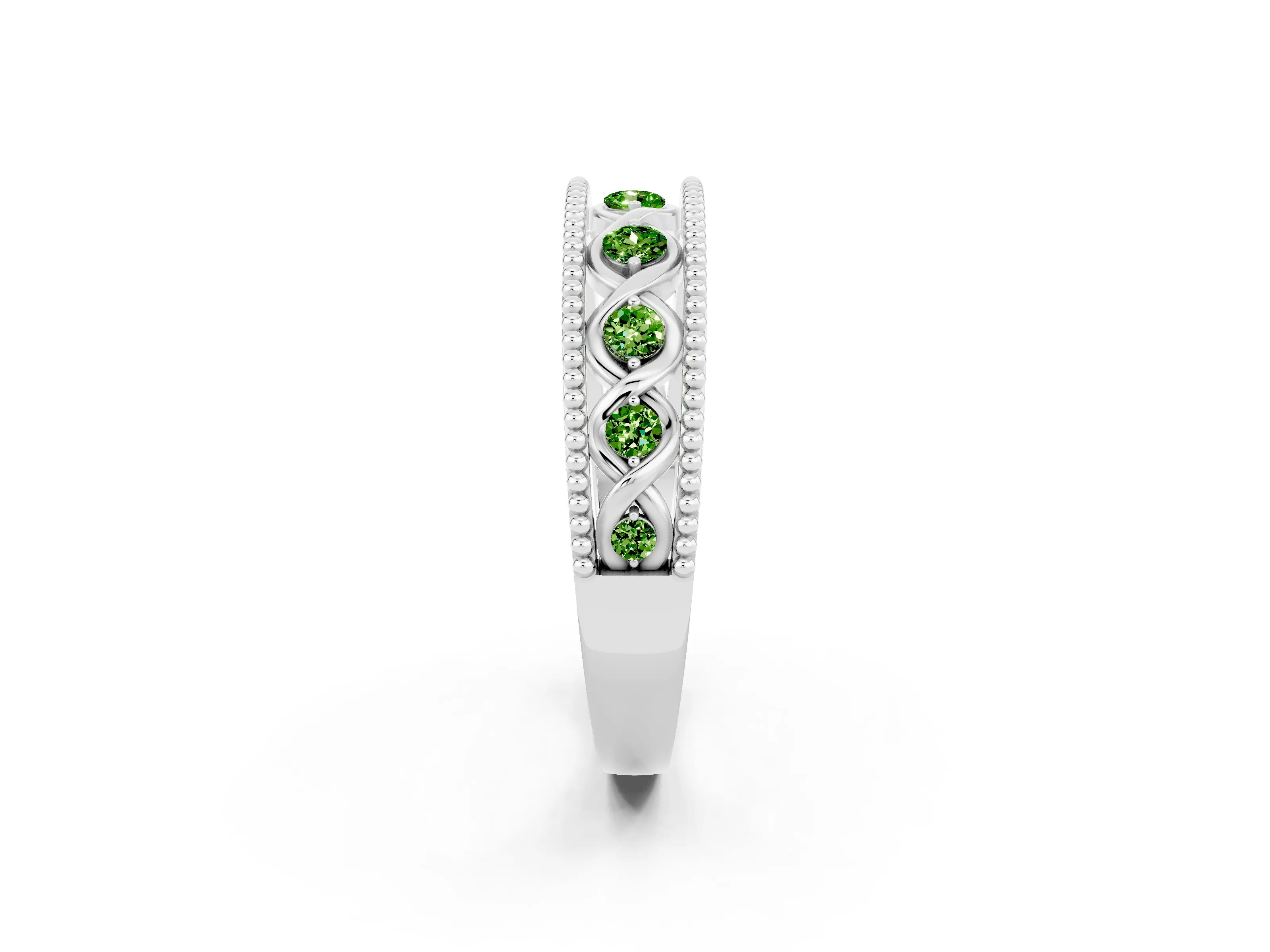 White gold Round Peridot Twist Milgrain Band with Bezel Setting_2
