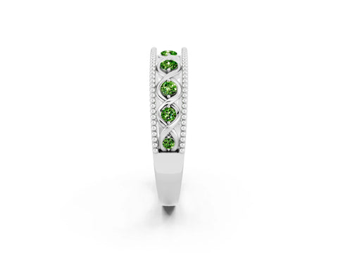 White gold Round Peridot Twist Milgrain Band with Bezel Setting_2